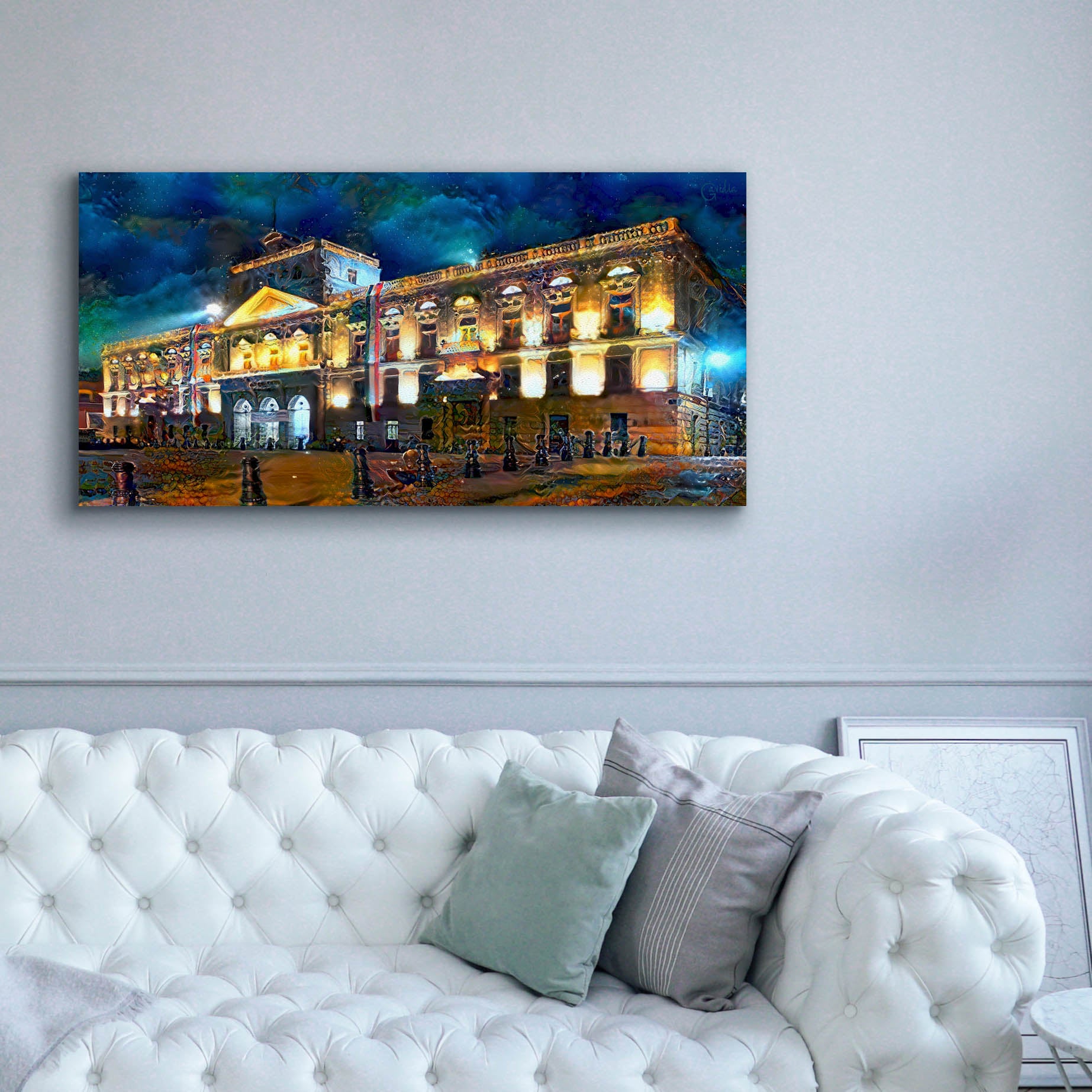 'Mexico City Palace of Mines Night' by Pedro Gavidia, Canvas Wall Art,60 x 30