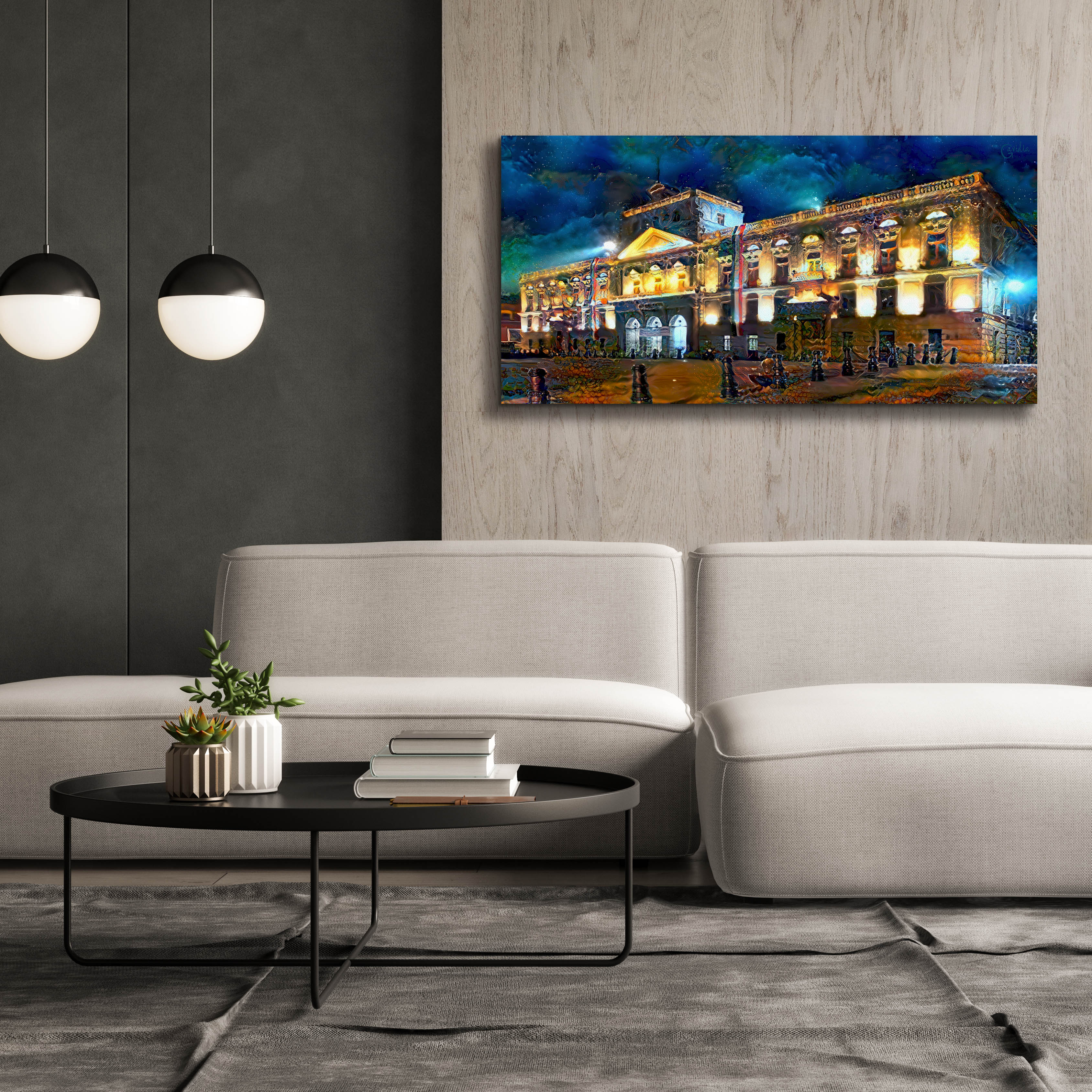 'Mexico City Palace of Mines Night' by Pedro Gavidia, Canvas Wall Art,60 x 30
