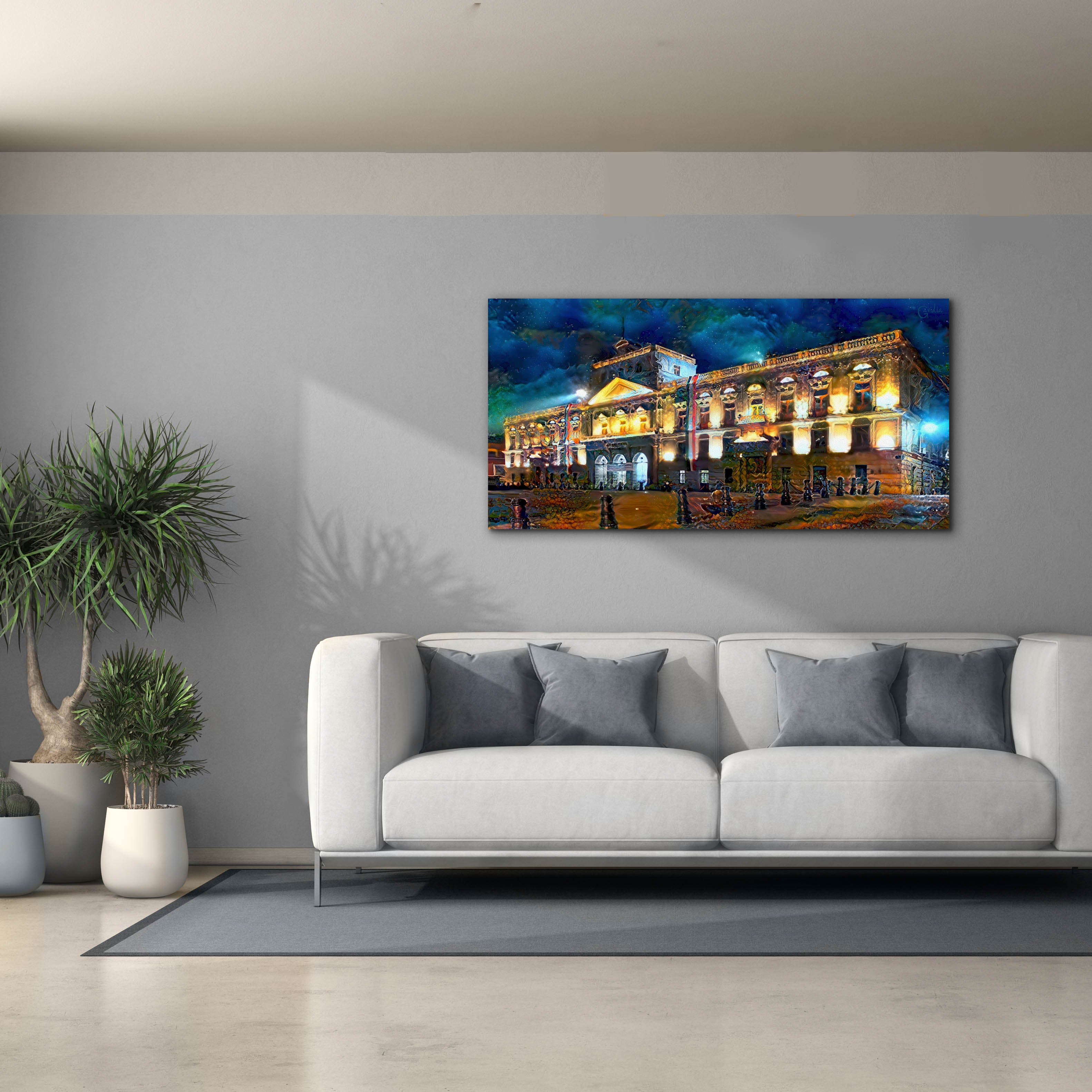 'Mexico City Palace of Mines Night' by Pedro Gavidia, Canvas Wall Art,60 x 30