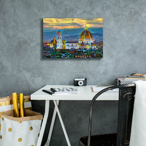 Image of 'Florence Italy Duomo Sunset' by Pedro Gavidia, Canvas Wall Art,18 x 12