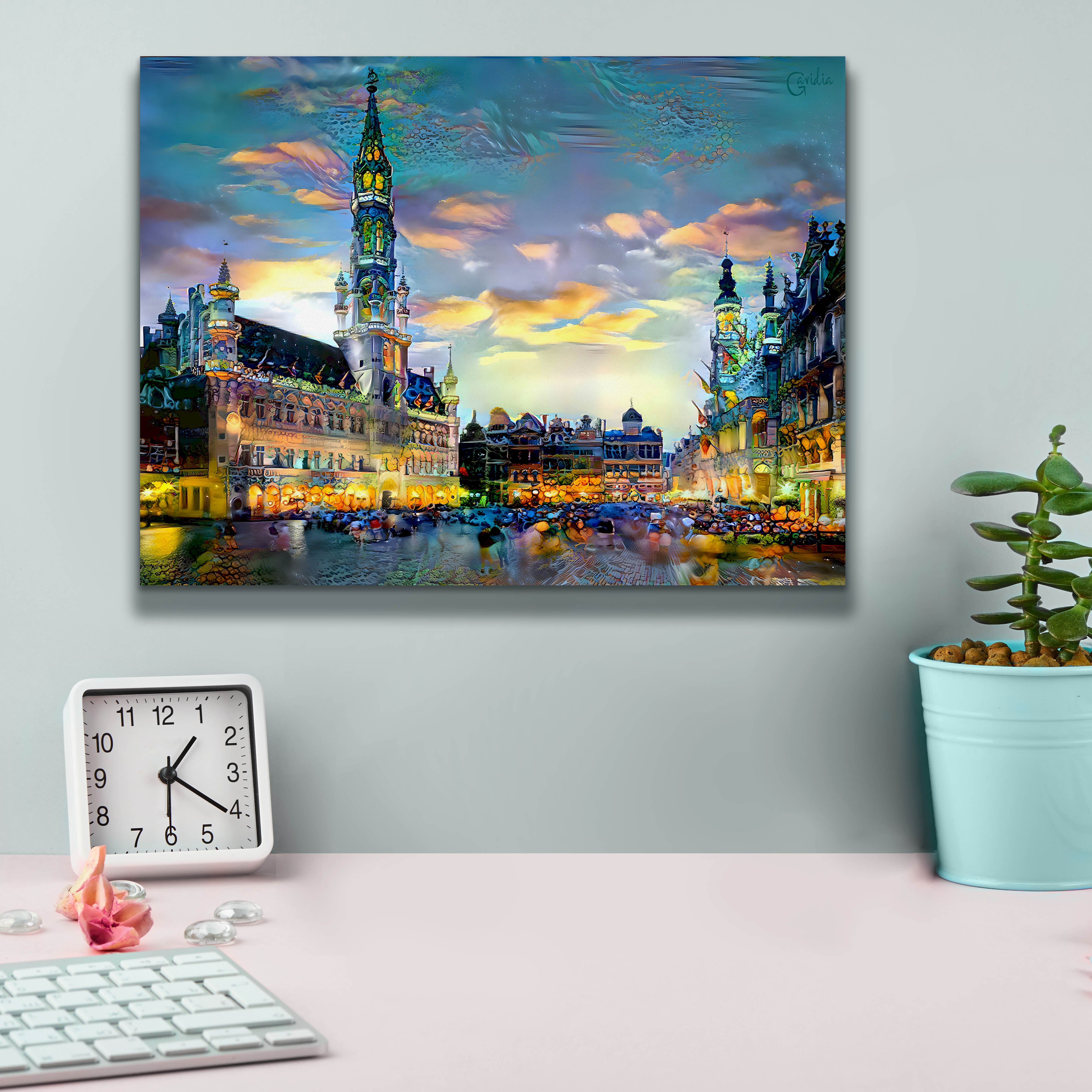 'Brussels Belgium Night' by Pedro Gavidia, Canvas Wall Art,16 x 12