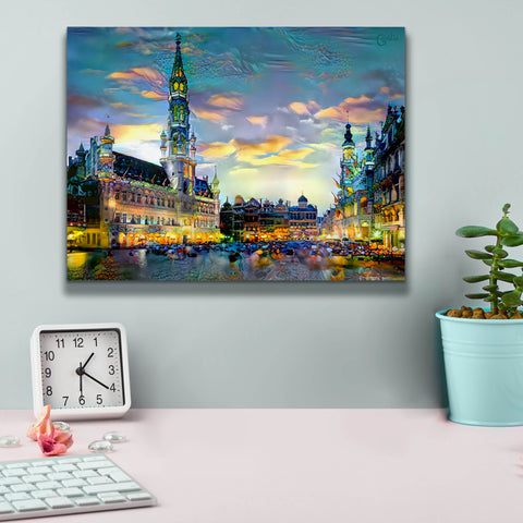 Image of 'Brussels Belgium Night' by Pedro Gavidia, Canvas Wall Art,16 x 12