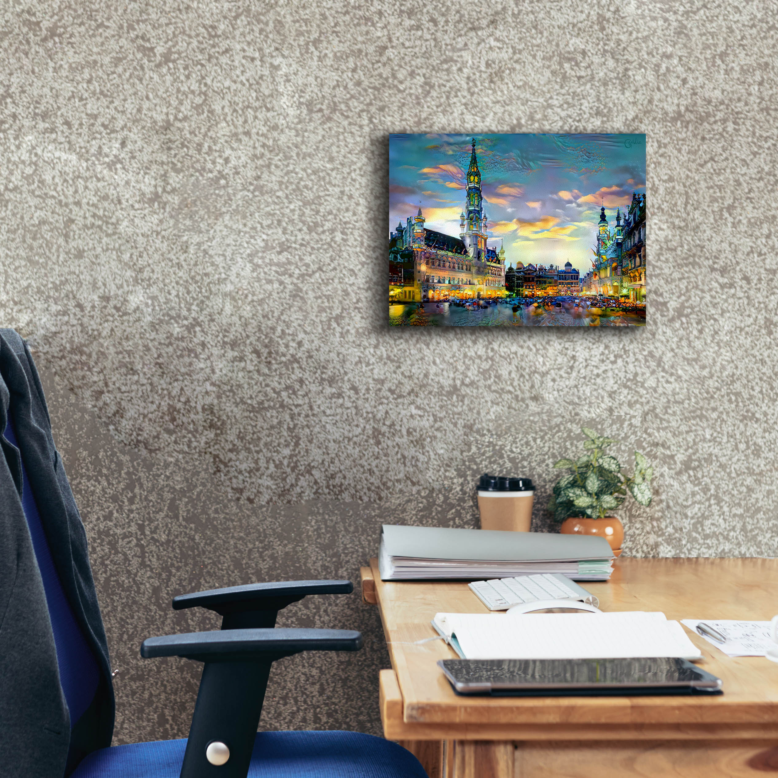 'Brussels Belgium Night' by Pedro Gavidia, Canvas Wall Art,16 x 12