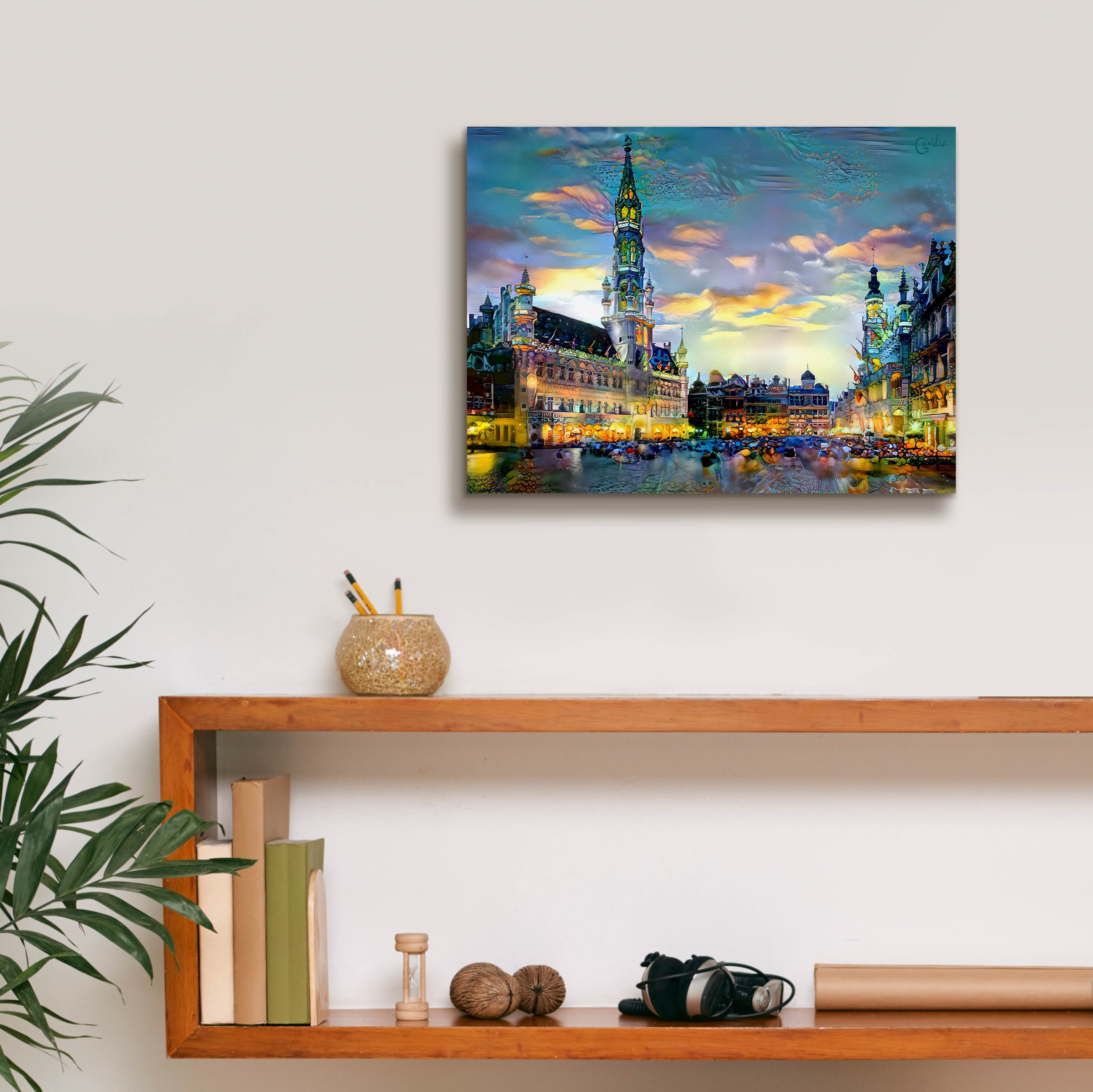 'Brussels Belgium Night' by Pedro Gavidia, Canvas Wall Art,16 x 12