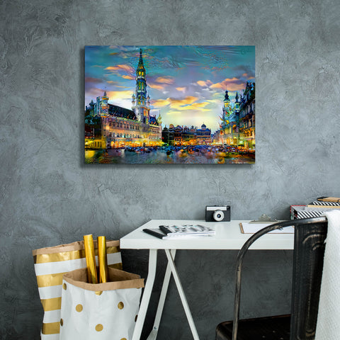 Image of 'Brussels Belgium Night' by Pedro Gavidia, Canvas Wall Art,26 x 18