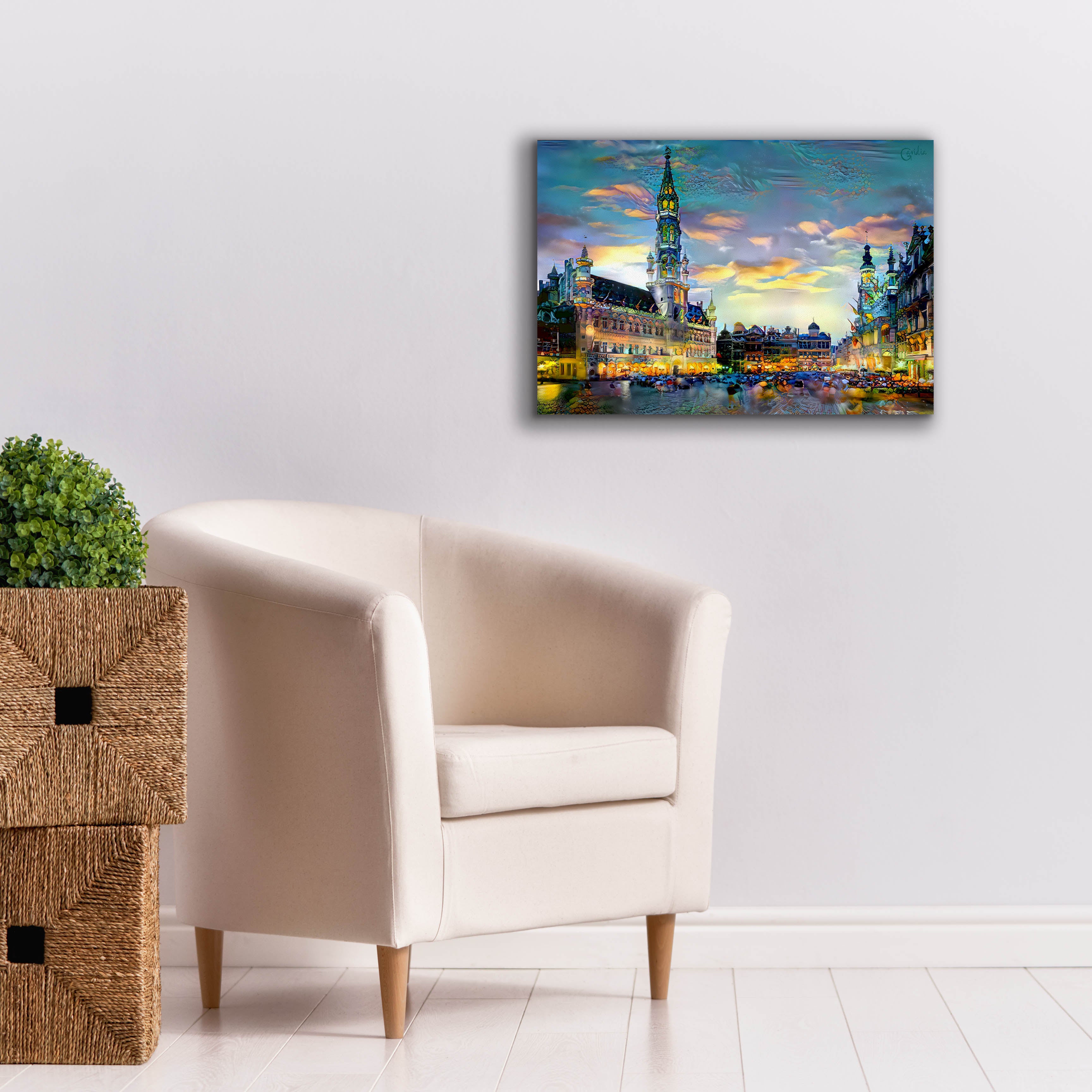 'Brussels Belgium Night' by Pedro Gavidia, Canvas Wall Art,26 x 18