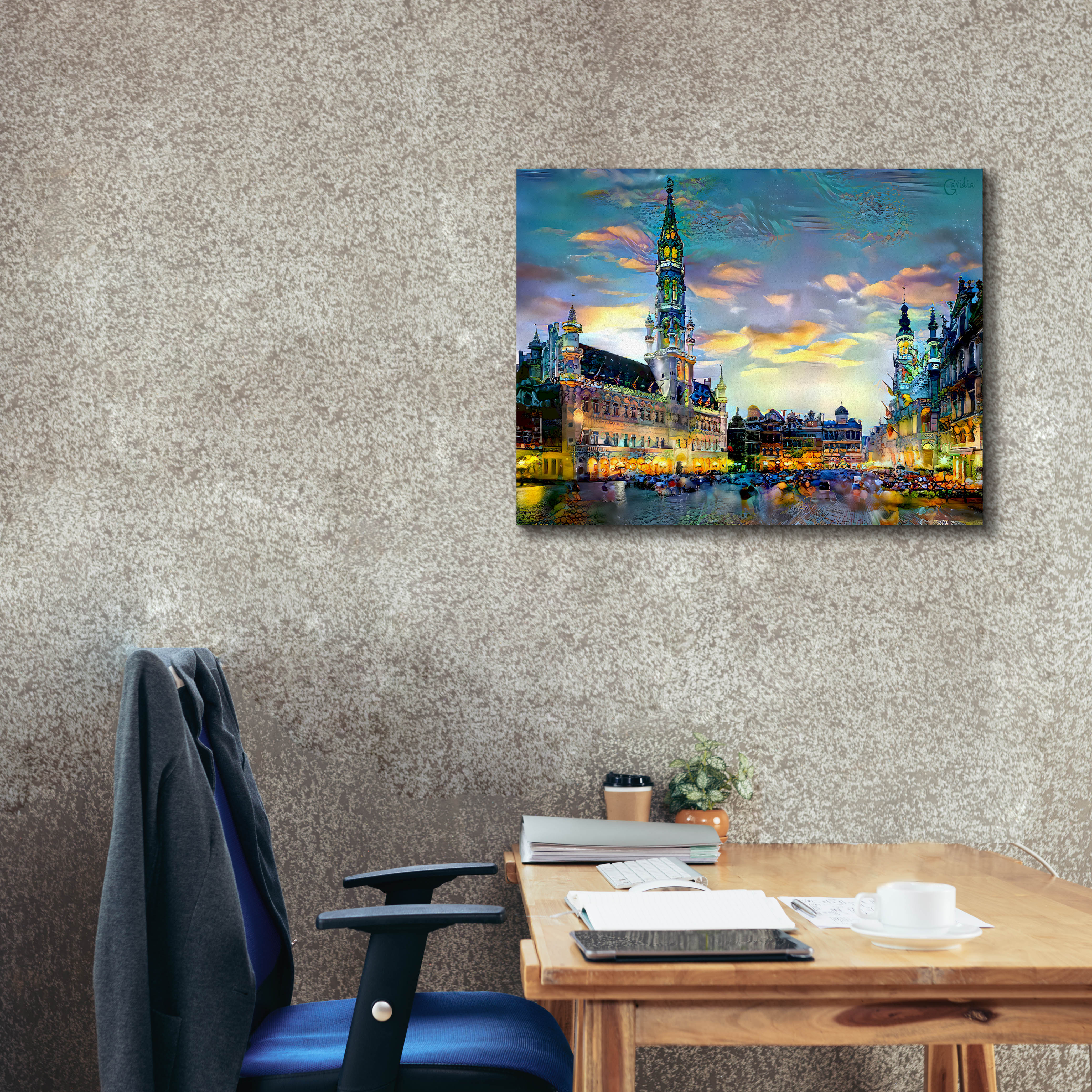 'Brussels Belgium Night' by Pedro Gavidia, Canvas Wall Art,34 x 26