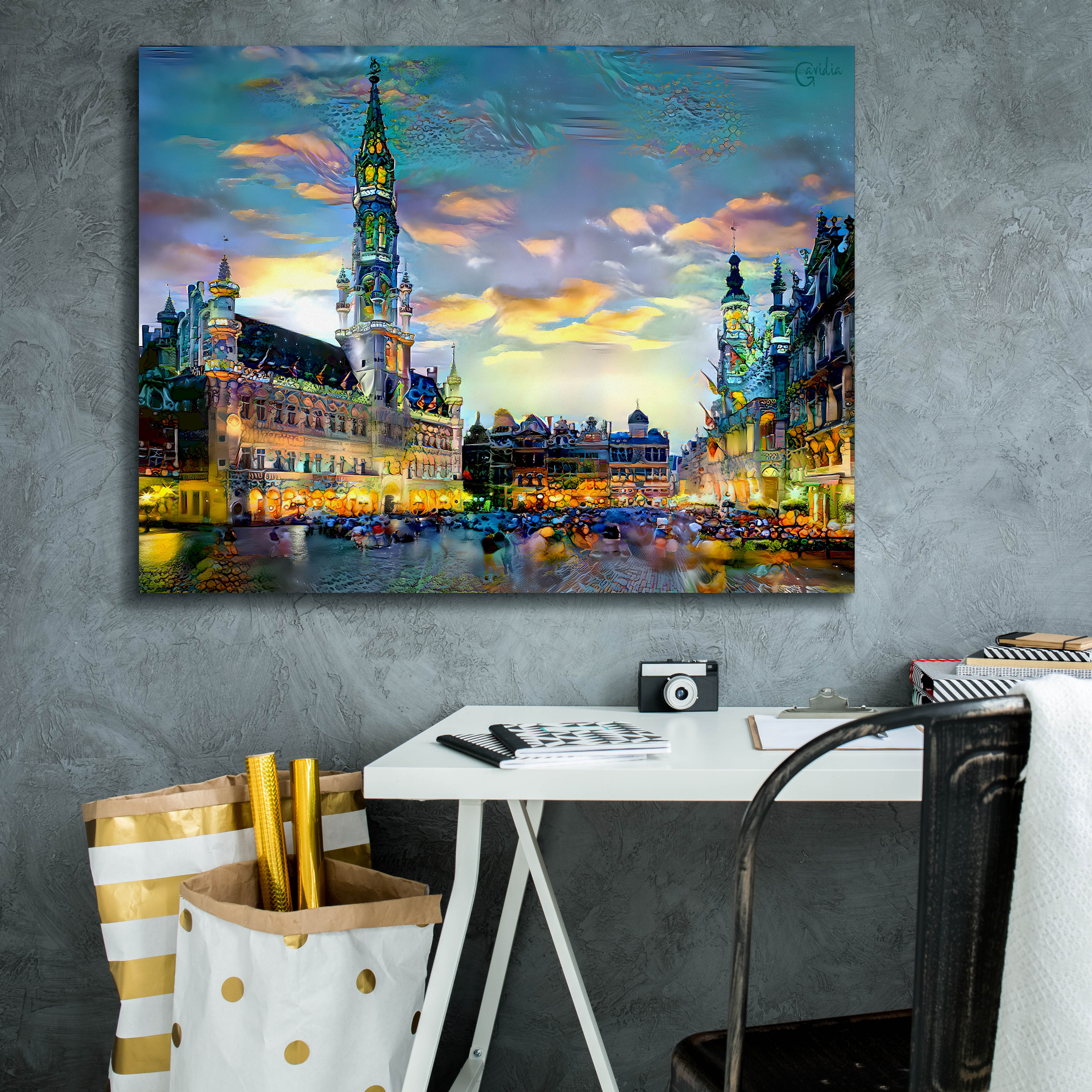 'Brussels Belgium Night' by Pedro Gavidia, Canvas Wall Art,34 x 26