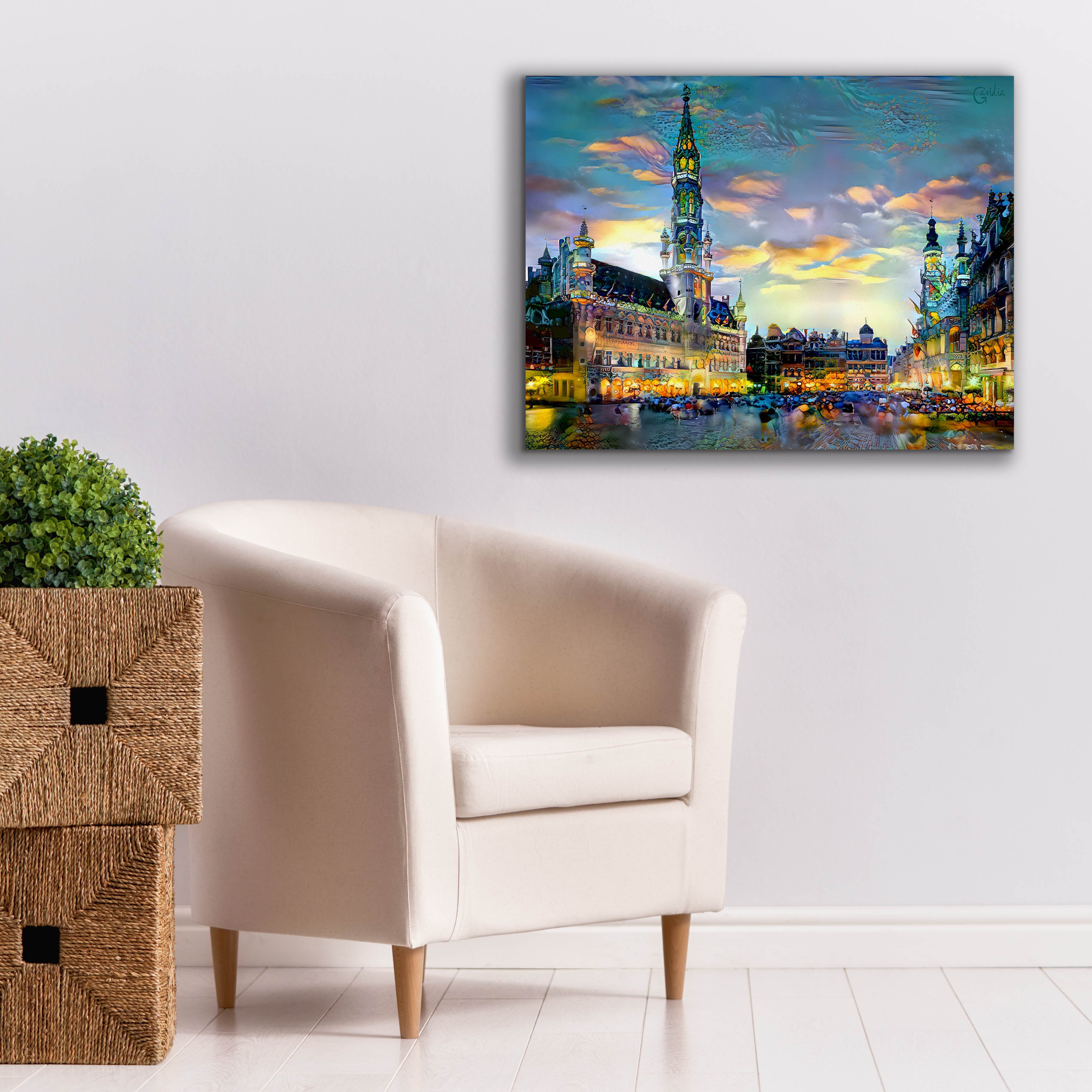 'Brussels Belgium Night' by Pedro Gavidia, Canvas Wall Art,34 x 26