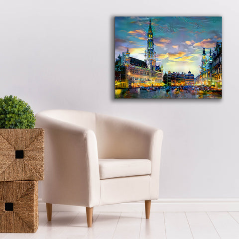 Image of 'Brussels Belgium Night' by Pedro Gavidia, Canvas Wall Art,34 x 26