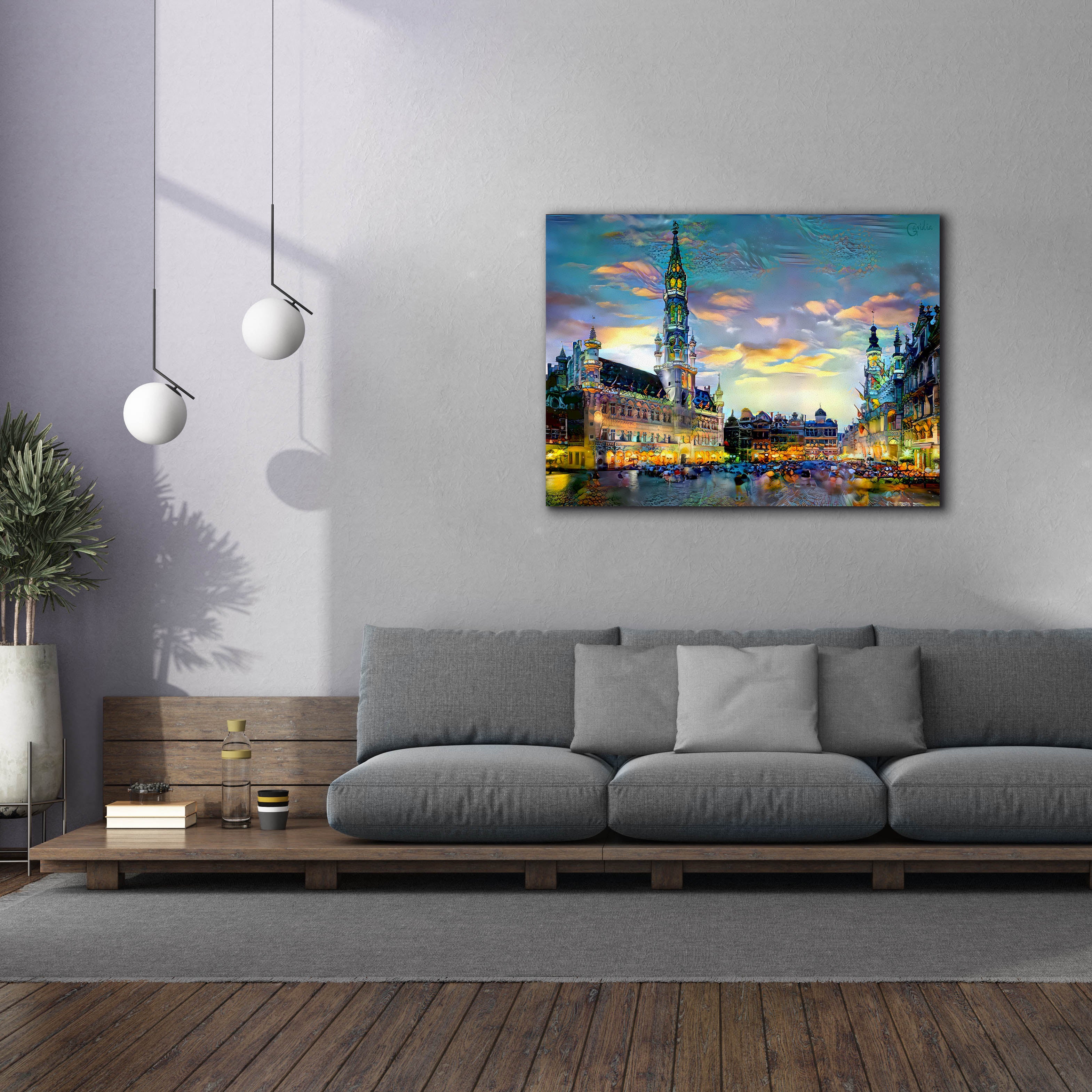 'Brussels Belgium Night' by Pedro Gavidia, Canvas Wall Art,54 x 40