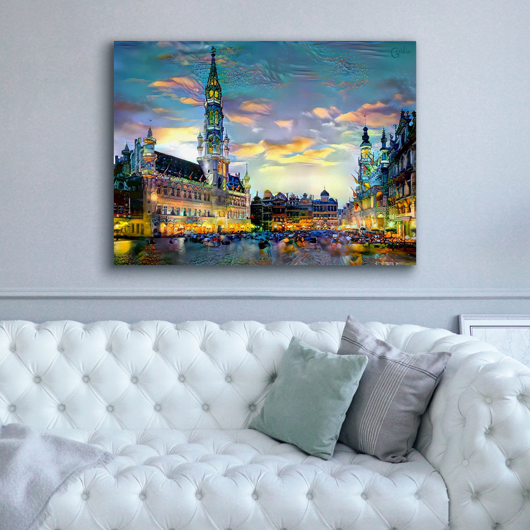 'Brussels Belgium Night' by Pedro Gavidia, Canvas Wall Art,54 x 40