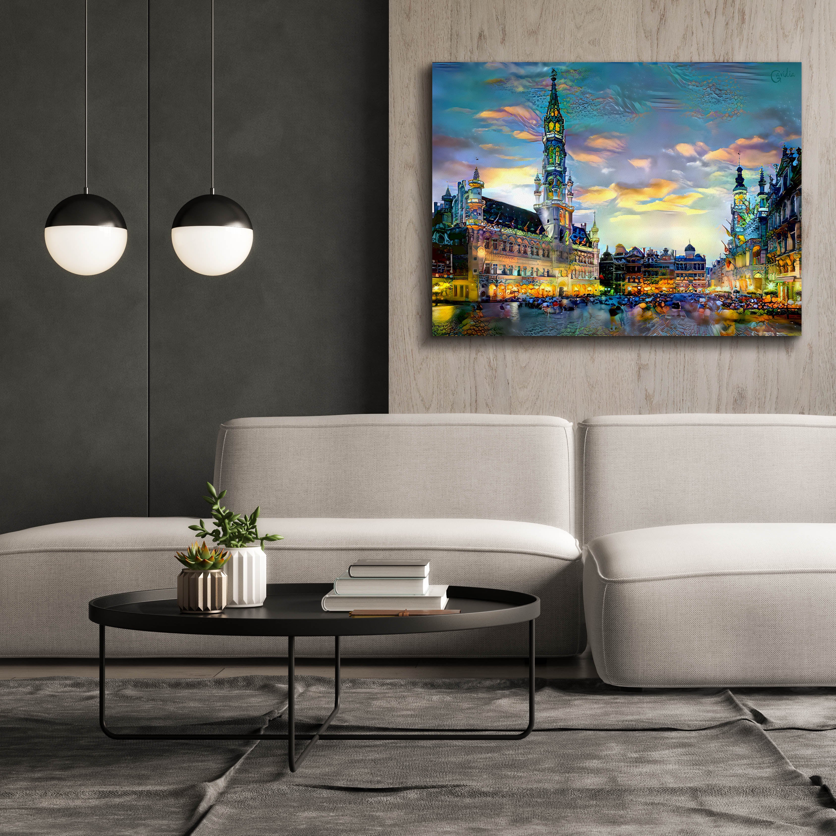 'Brussels Belgium Night' by Pedro Gavidia, Canvas Wall Art,54 x 40