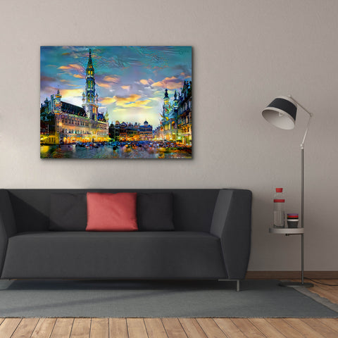 Image of 'Brussels Belgium Night' by Pedro Gavidia, Canvas Wall Art,54 x 40