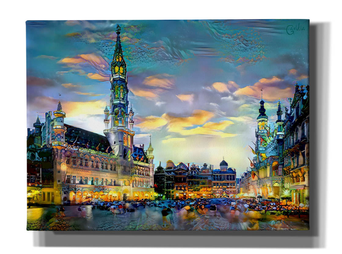 'Brussels Belgium Night' by Pedro Gavidia, Canvas Wall Art