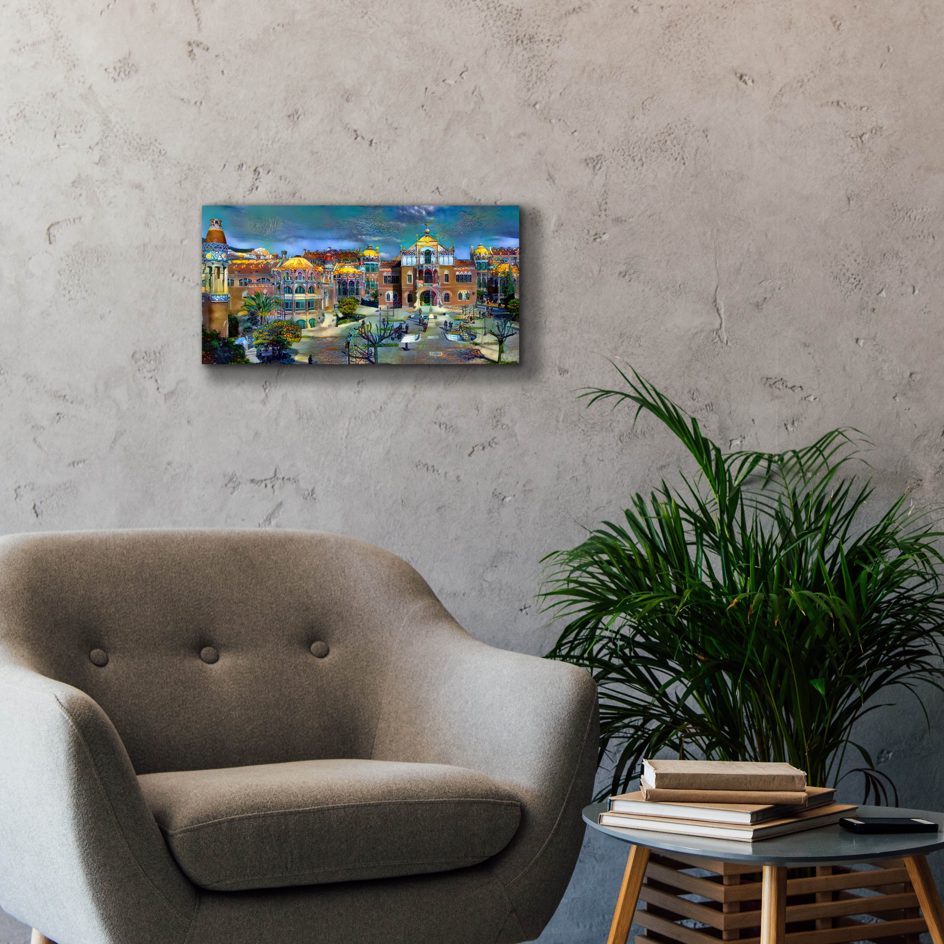 'Barcelona Spain Sant Pau Hospital and Palau de la Musica' by Pedro Gavidia, Canvas Wall Art,24 x 12