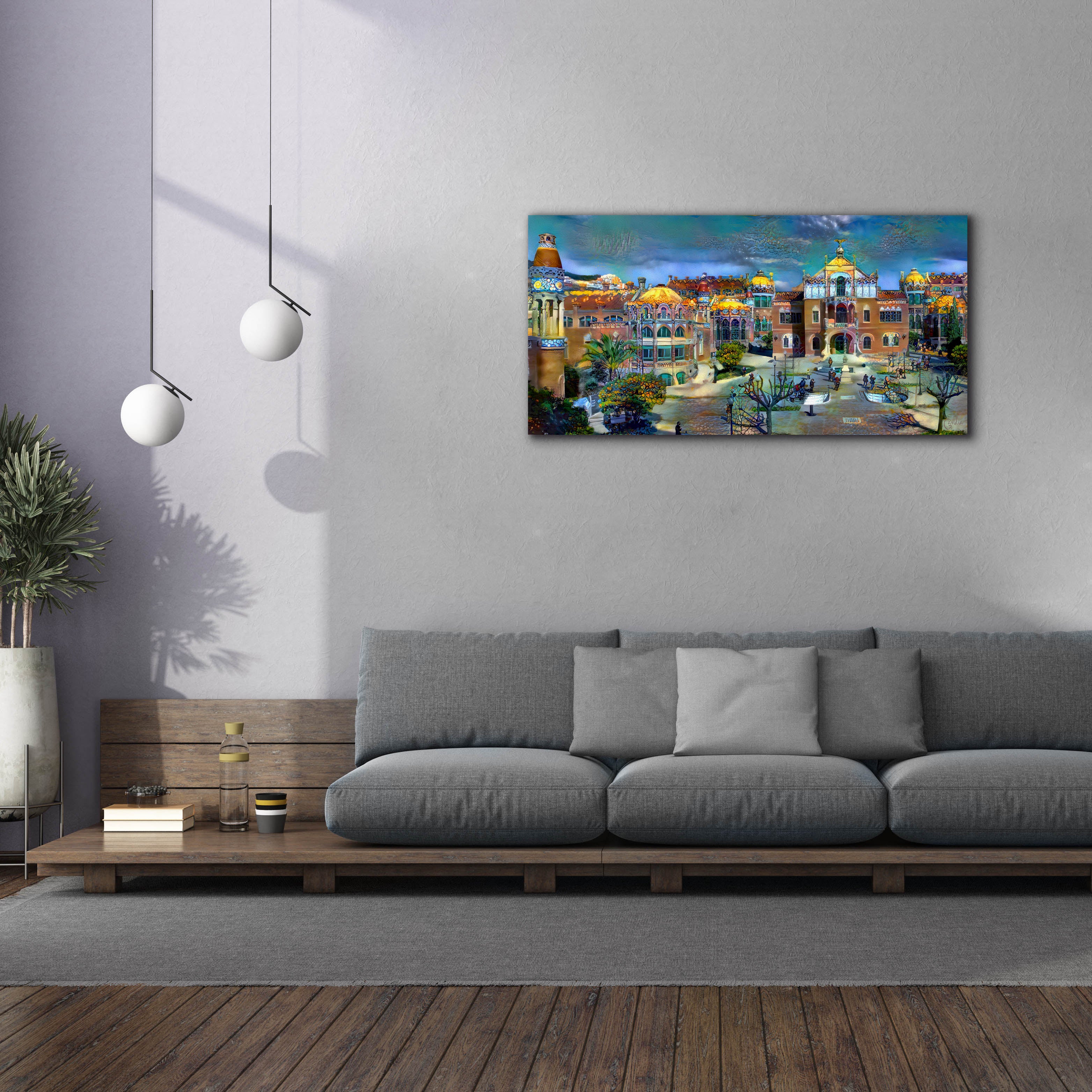 'Barcelona Spain Sant Pau Hospital and Palau de la Musica' by Pedro Gavidia, Canvas Wall Art,60 x 30