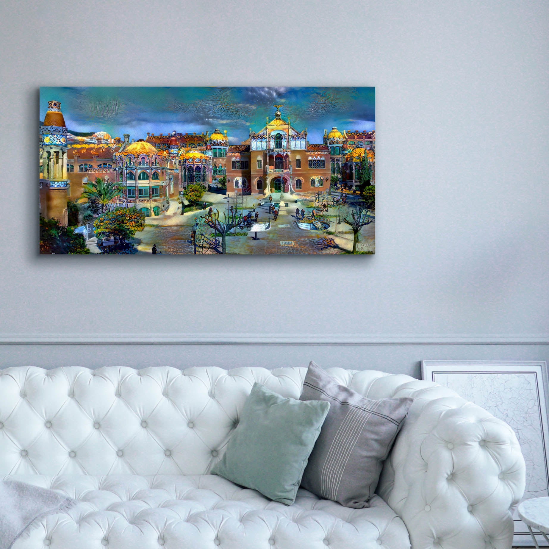 'Barcelona Spain Sant Pau Hospital and Palau de la Musica' by Pedro Gavidia, Canvas Wall Art,60 x 30
