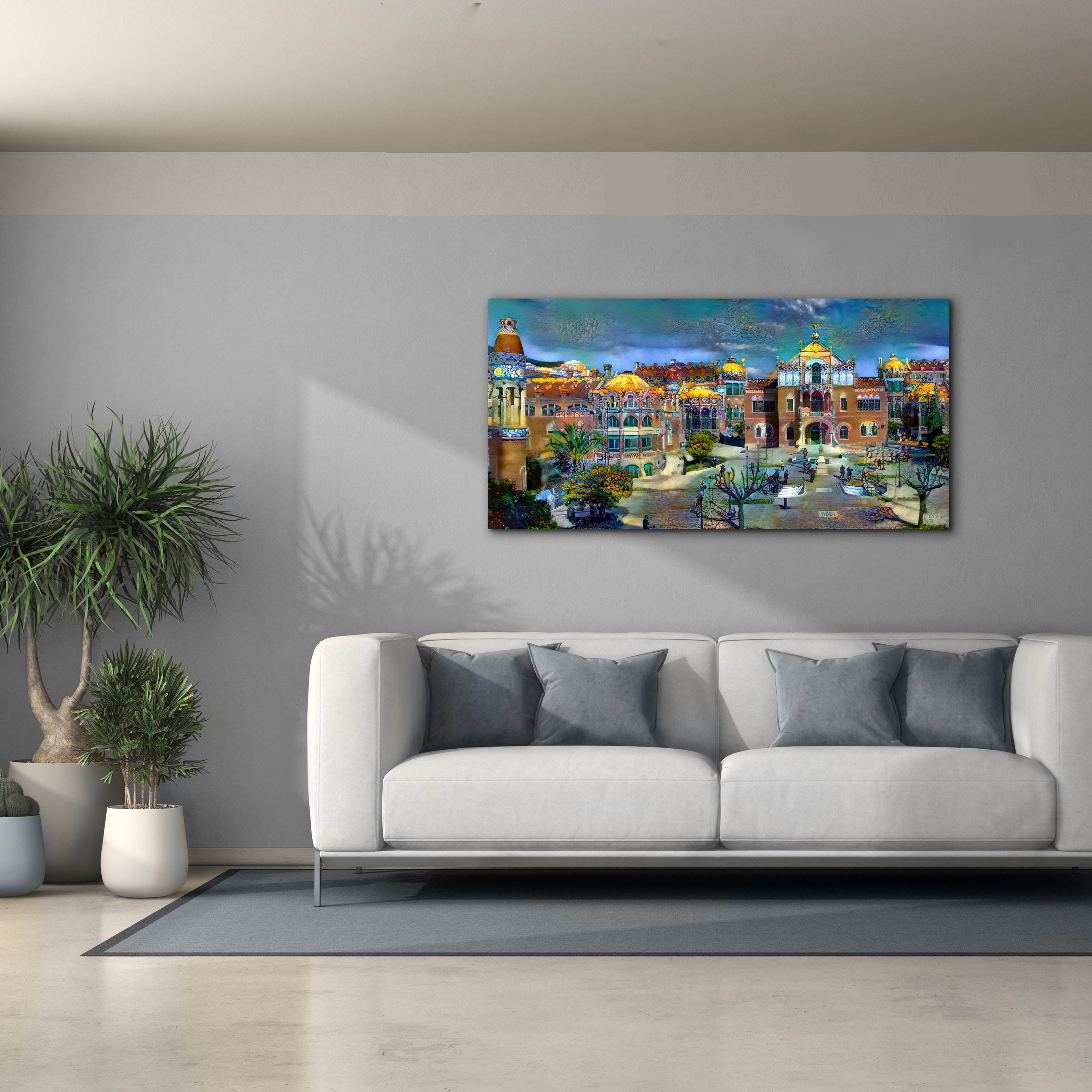 'Barcelona Spain Sant Pau Hospital and Palau de la Musica' by Pedro Gavidia, Canvas Wall Art,60 x 30