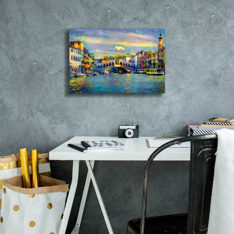Image of 'Venice Italy Rialto Bridge' by Pedro Gavidia, Canvas Wall Art,18 x 12