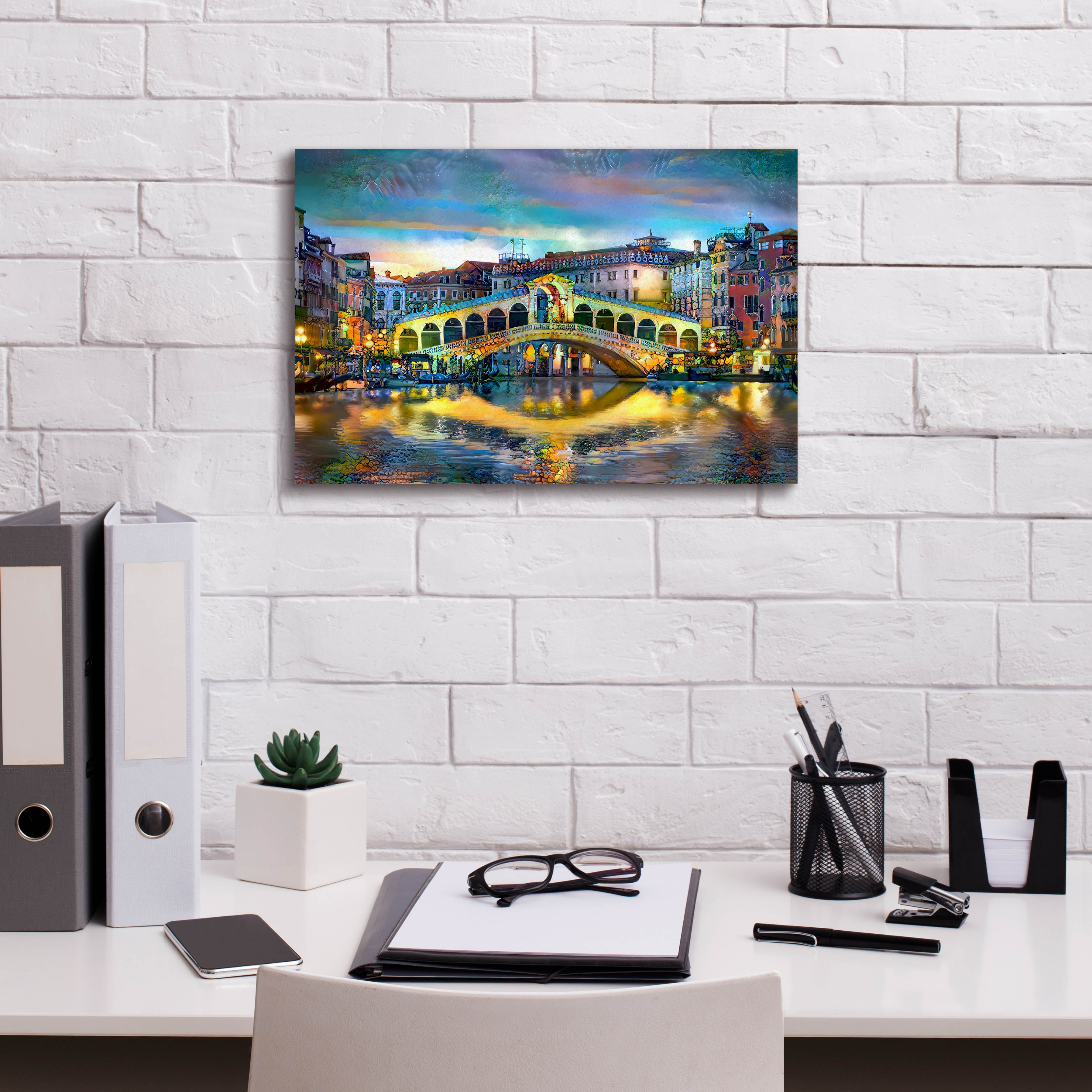 'Venice Italy Rialto Bridge at night' by Pedro Gavidia, Canvas Wall Art,18 x 12