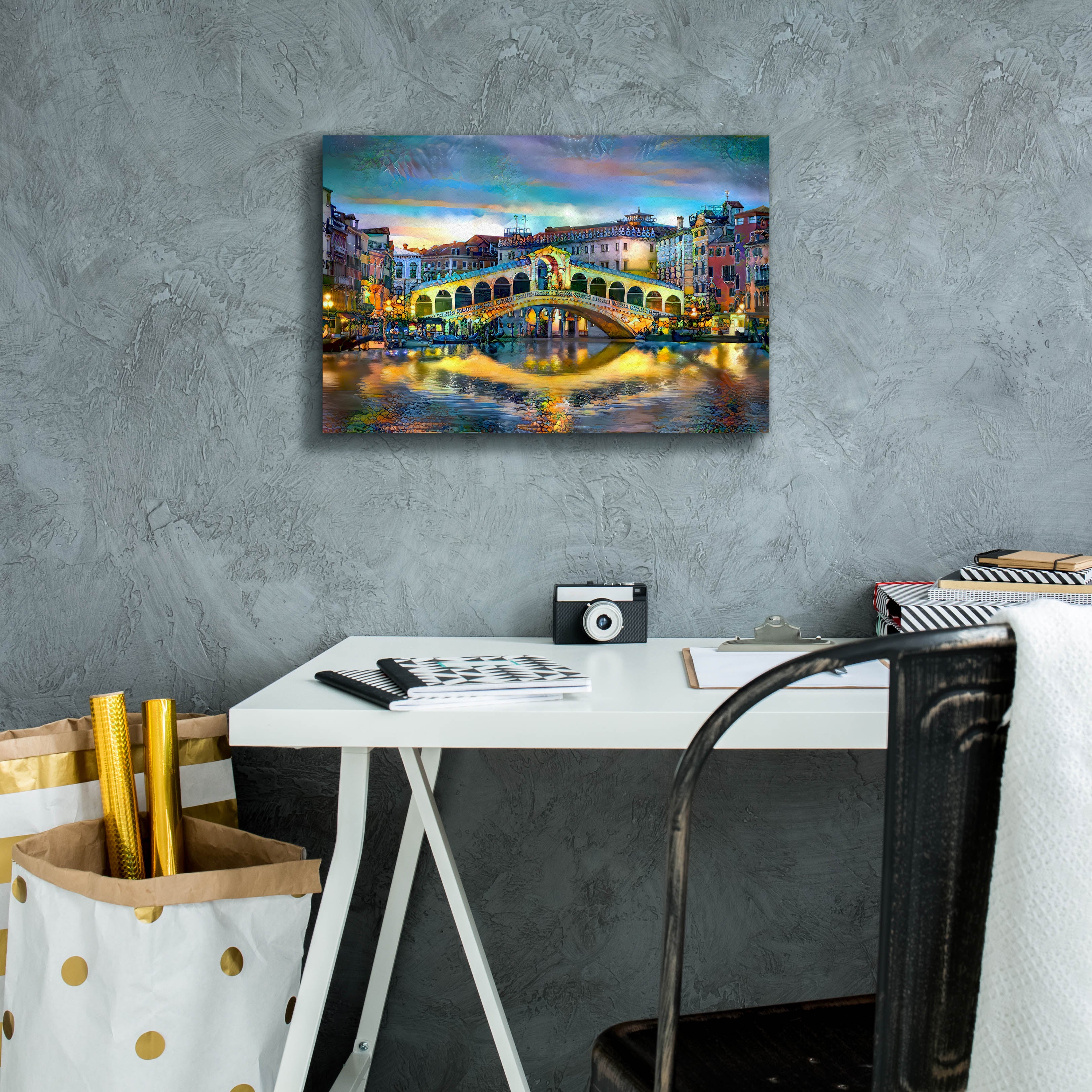 'Venice Italy Rialto Bridge at night' by Pedro Gavidia, Canvas Wall Art,18 x 12