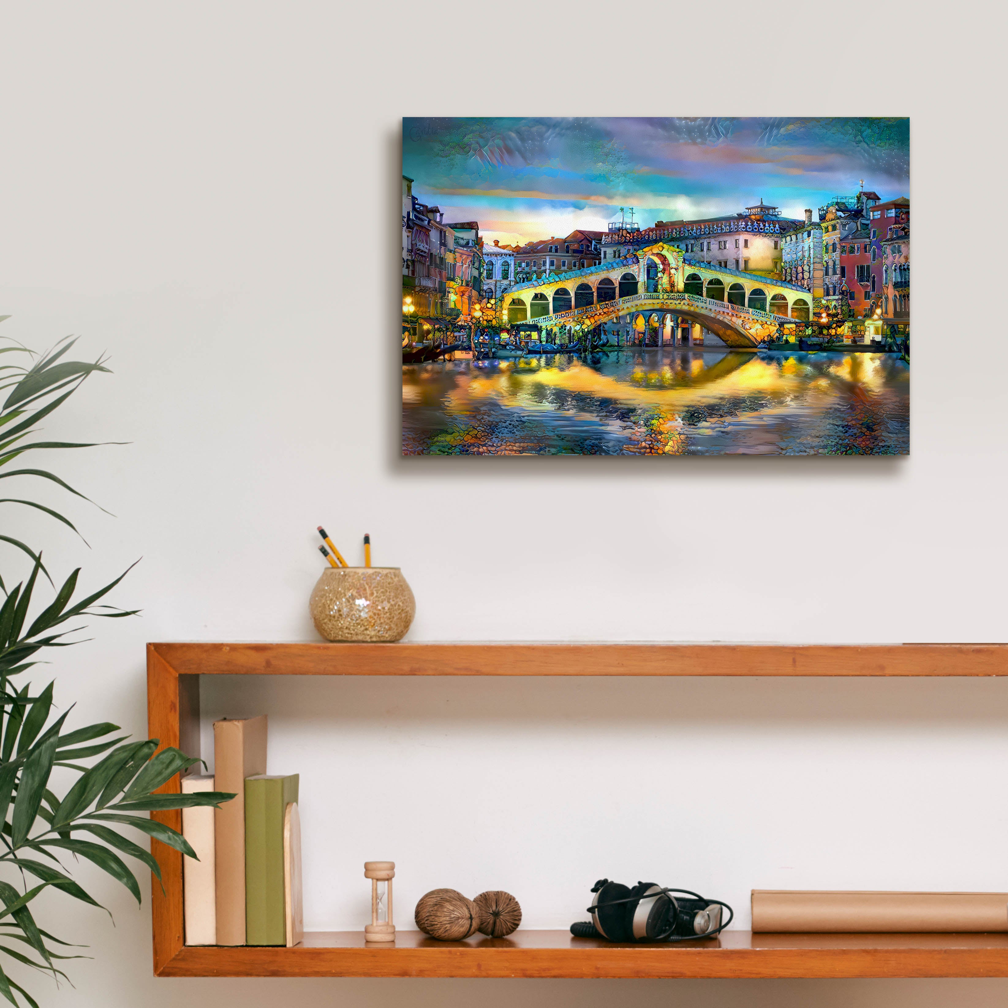'Venice Italy Rialto Bridge at night' by Pedro Gavidia, Canvas Wall Art,18 x 12