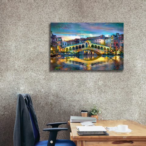 Image of 'Venice Italy Rialto Bridge at night' by Pedro Gavidia, Canvas Wall Art,40 x 26