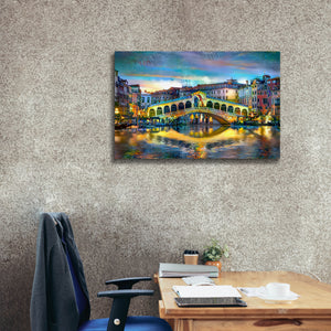 'Venice Italy Rialto Bridge at night' by Pedro Gavidia, Canvas Wall Art,40 x 26