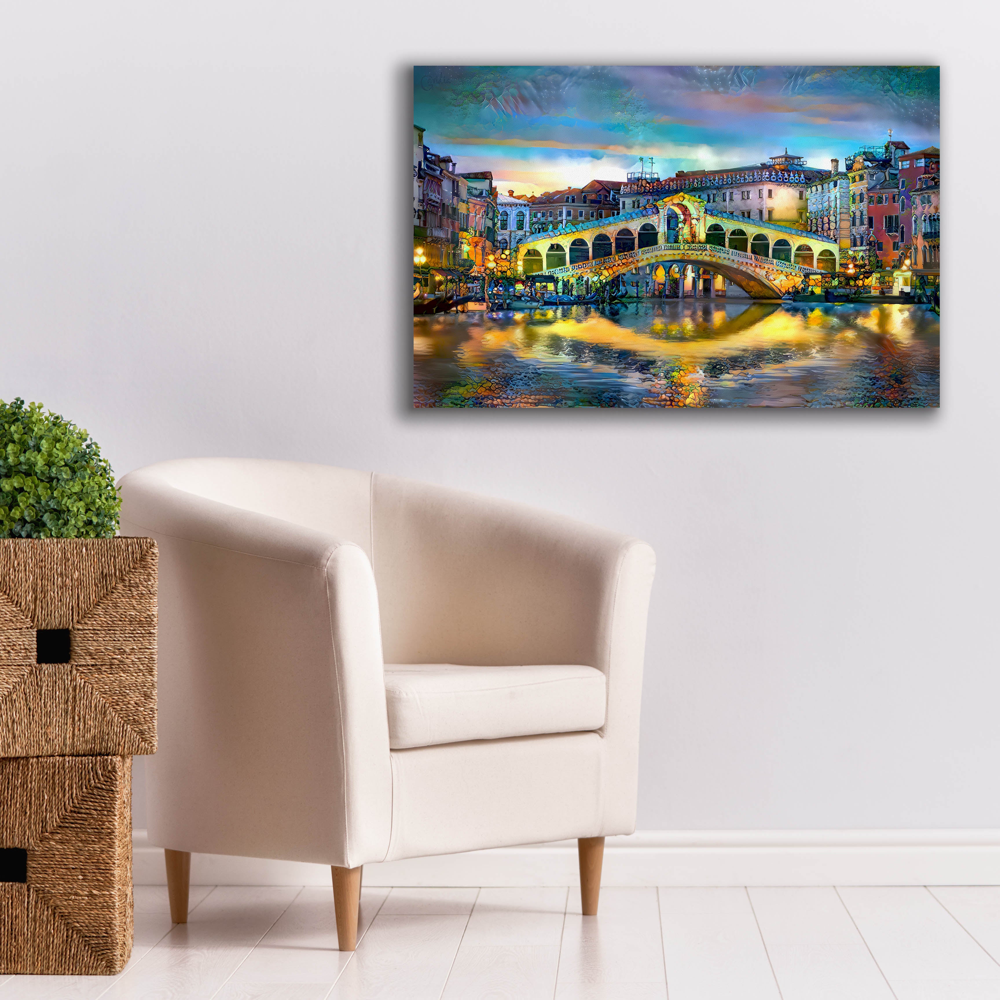 'Venice Italy Rialto Bridge at night' by Pedro Gavidia, Canvas Wall Art,40 x 26
