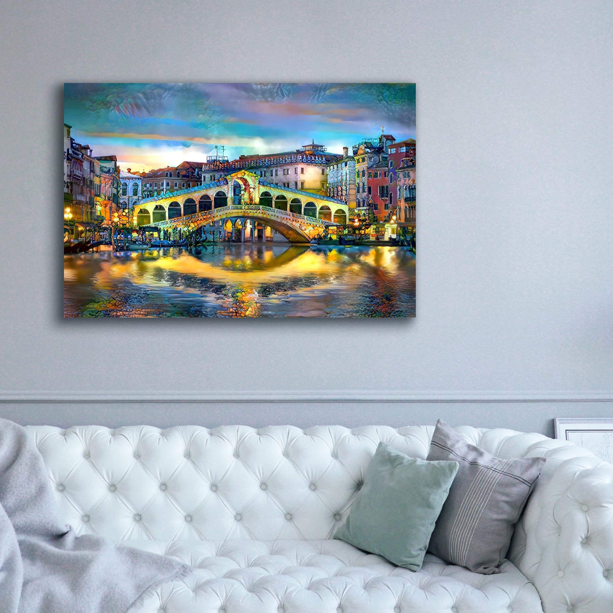 'Venice Italy Rialto Bridge at night' by Pedro Gavidia, Canvas Wall Art,60 x 40