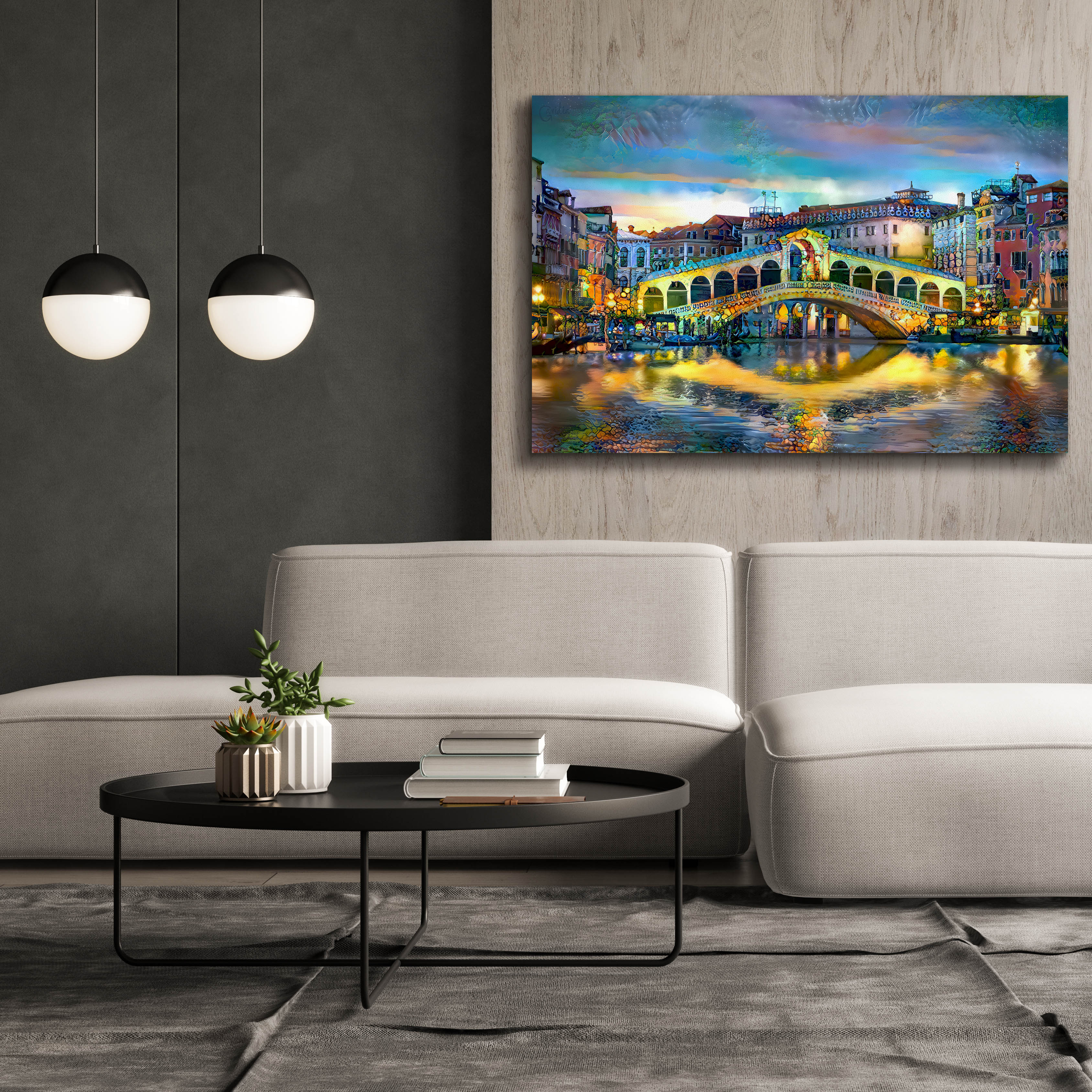 'Venice Italy Rialto Bridge at night' by Pedro Gavidia, Canvas Wall Art,60 x 40