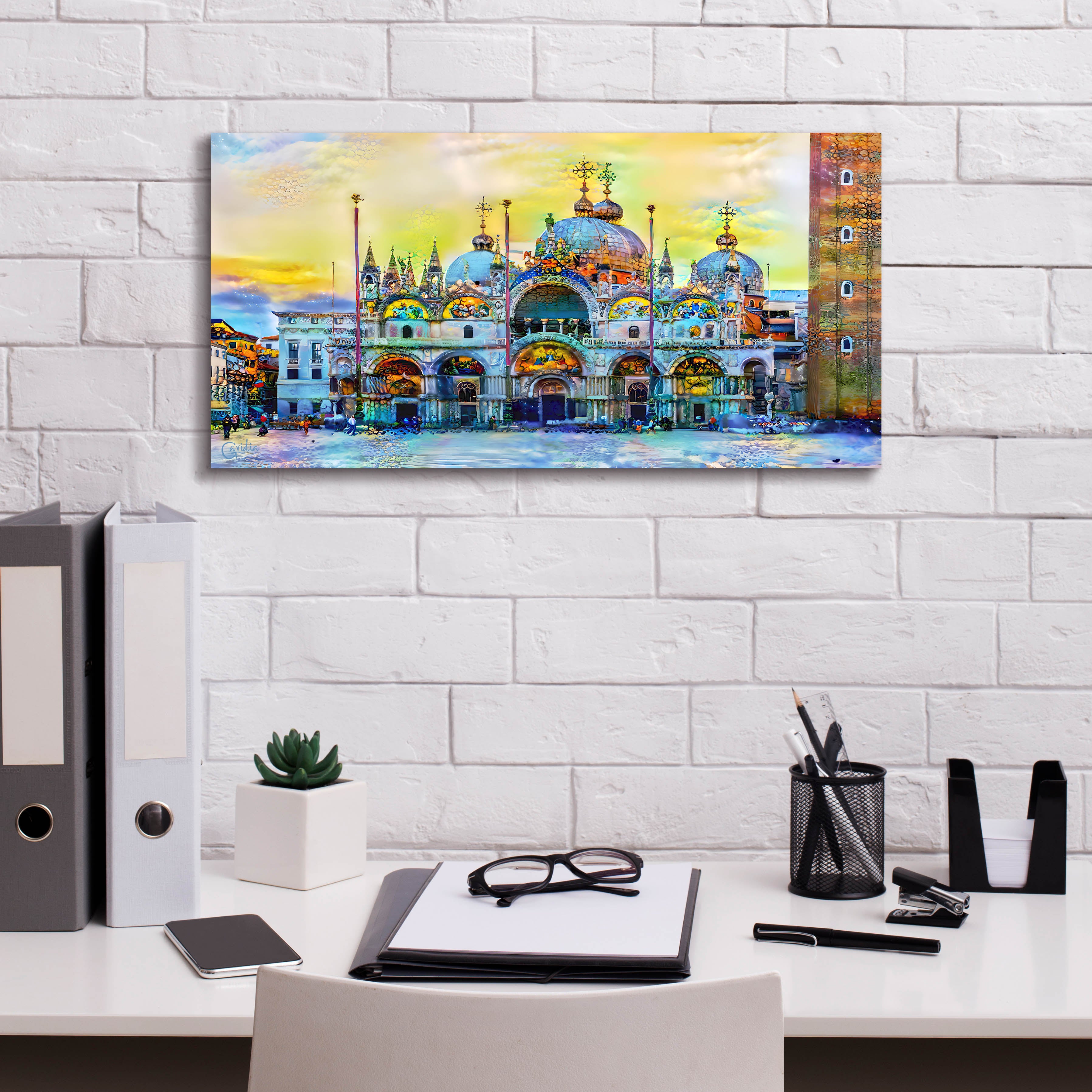 'Venice Italy Patriarchal Cathedral Basilica of Saint Mark at Sunset' by Pedro Gavidia, Canvas Wall Art,24 x 12