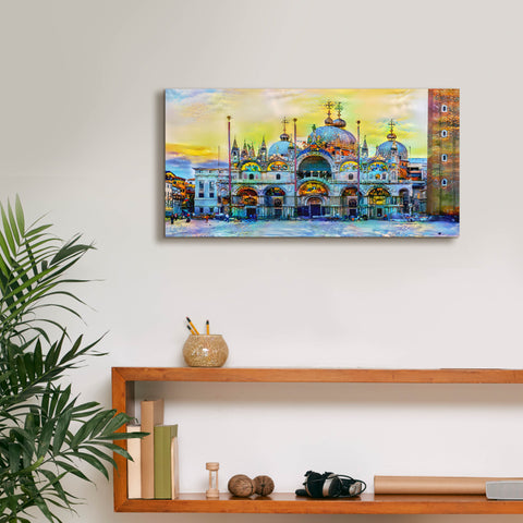 Image of 'Venice Italy Patriarchal Cathedral Basilica of Saint Mark at Sunset' by Pedro Gavidia, Canvas Wall Art,24 x 12