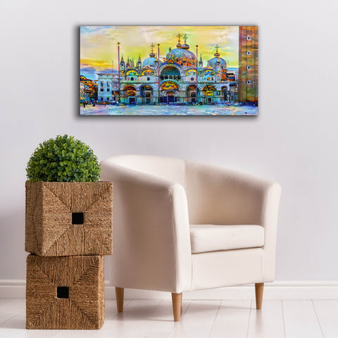 Image of 'Venice Italy Patriarchal Cathedral Basilica of Saint Mark at Sunset' by Pedro Gavidia, Canvas Wall Art,40 x 20