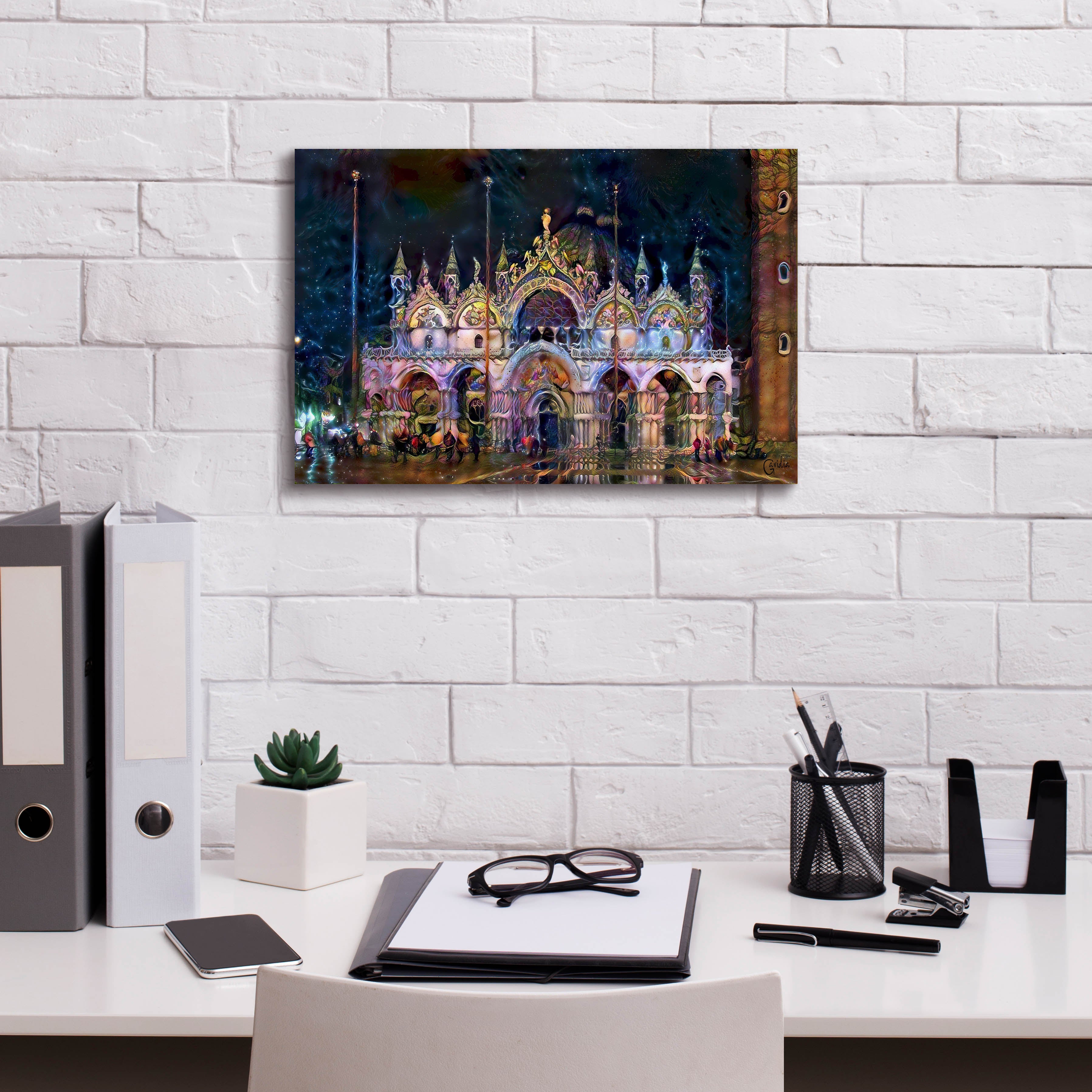 'Venice Italy Patriarchal Cathedral Basilica of Saint Mark at Night' by Pedro Gavidia, Canvas Wall Art,18 x 12