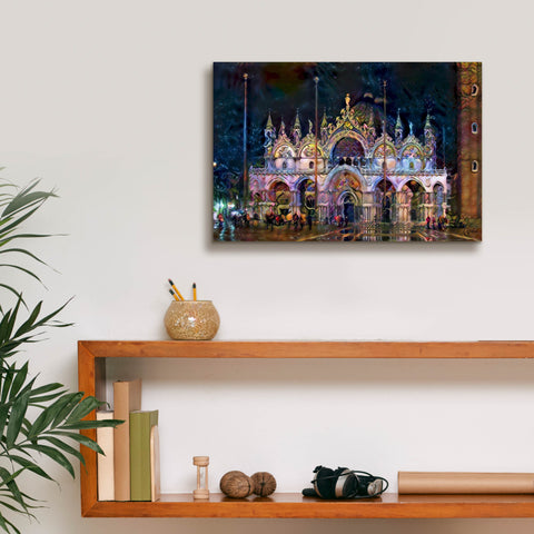 Image of 'Venice Italy Patriarchal Cathedral Basilica of Saint Mark at Night' by Pedro Gavidia, Canvas Wall Art,18 x 12