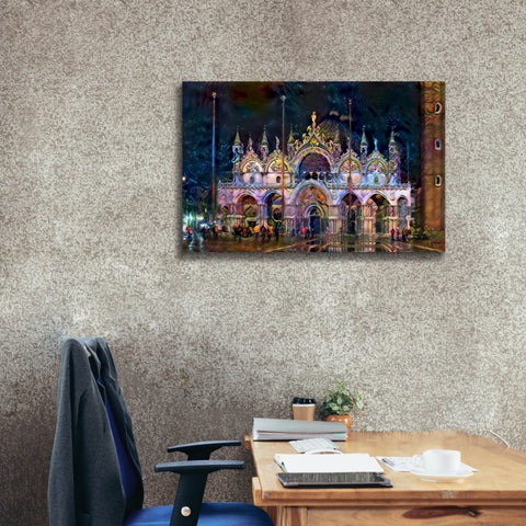 Image of 'Venice Italy Patriarchal Cathedral Basilica of Saint Mark at Night' by Pedro Gavidia, Canvas Wall Art,40 x 26