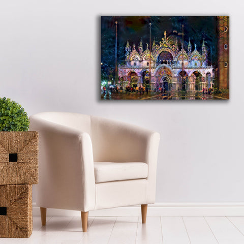 Image of 'Venice Italy Patriarchal Cathedral Basilica of Saint Mark at Night' by Pedro Gavidia, Canvas Wall Art,40 x 26