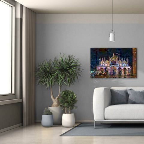 Image of 'Venice Italy Patriarchal Cathedral Basilica of Saint Mark at Night' by Pedro Gavidia, Canvas Wall Art,40 x 26