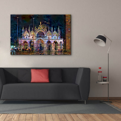 Image of 'Venice Italy Patriarchal Cathedral Basilica of Saint Mark at Night' by Pedro Gavidia, Canvas Wall Art,60 x 40