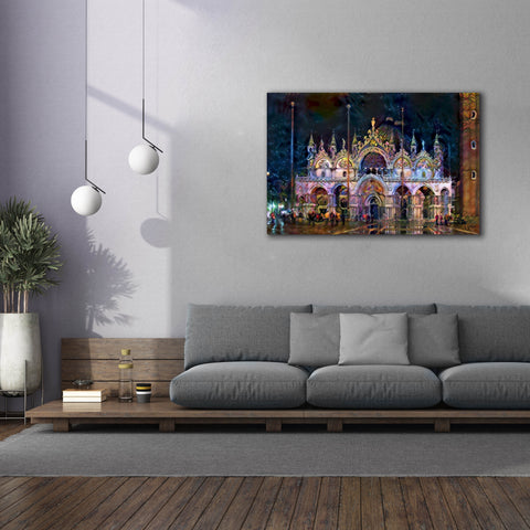 Image of 'Venice Italy Patriarchal Cathedral Basilica of Saint Mark at Night' by Pedro Gavidia, Canvas Wall Art,60 x 40