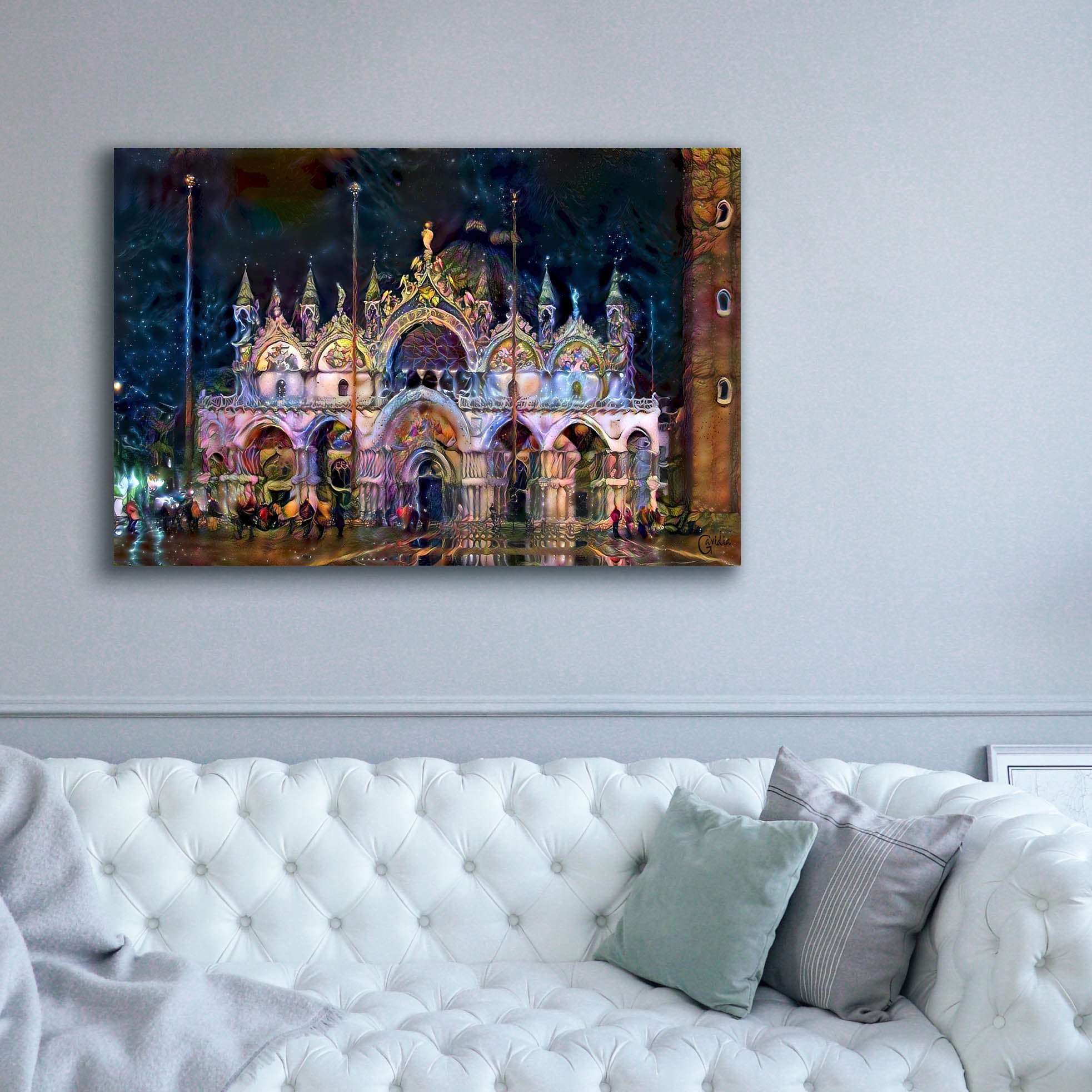 'Venice Italy Patriarchal Cathedral Basilica of Saint Mark at Night' by Pedro Gavidia, Canvas Wall Art,60 x 40