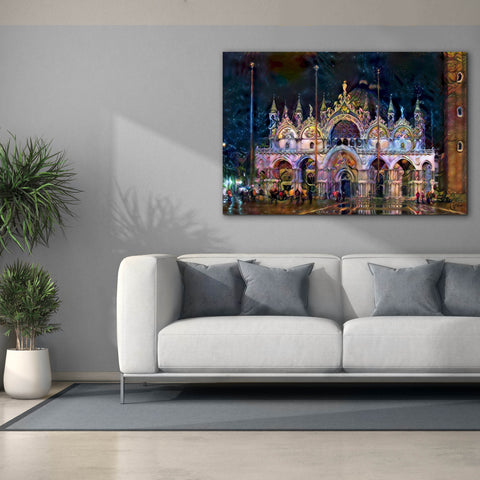 Image of 'Venice Italy Patriarchal Cathedral Basilica of Saint Mark at Night' by Pedro Gavidia, Canvas Wall Art,60 x 40