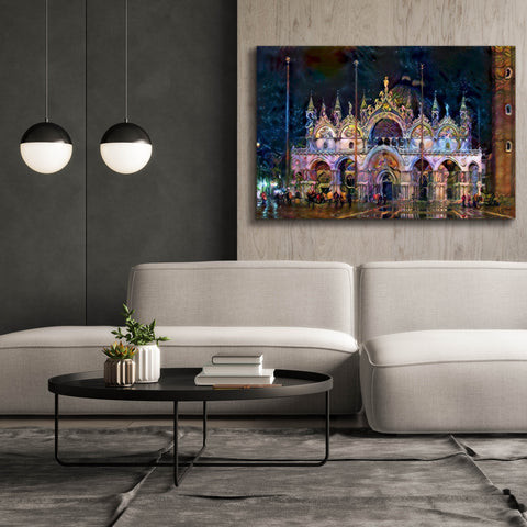 Image of 'Venice Italy Patriarchal Cathedral Basilica of Saint Mark at Night' by Pedro Gavidia, Canvas Wall Art,60 x 40