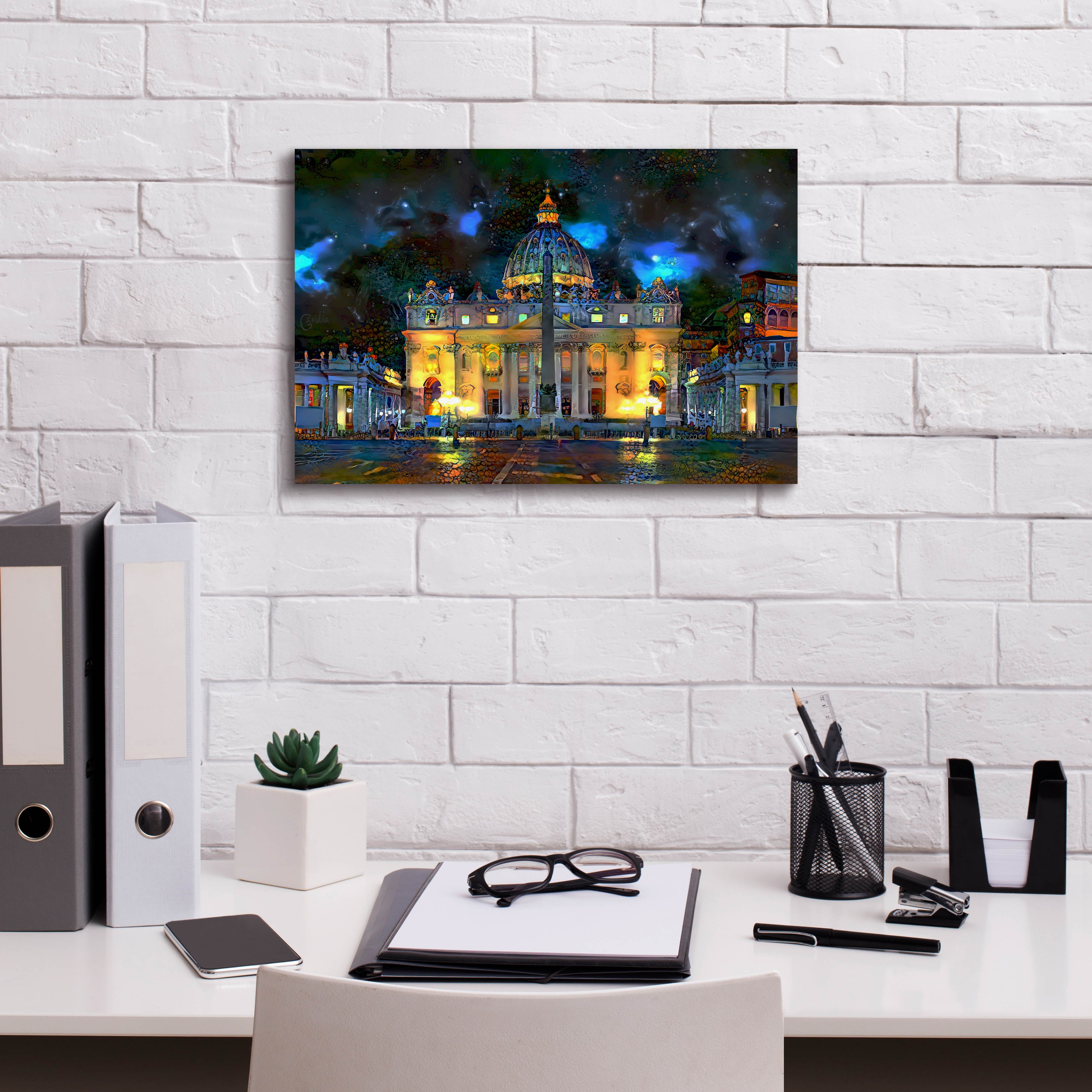 'Vatican City Saint Peter Basilica at night' by Pedro Gavidia, Canvas Wall Art,18 x 12