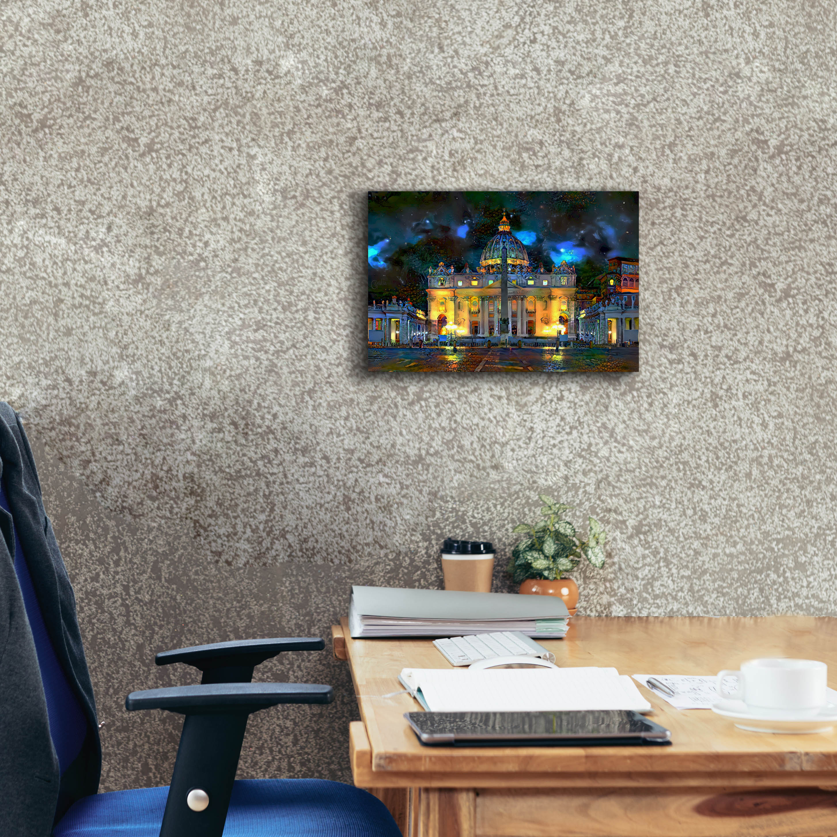 'Vatican City Saint Peter Basilica at night' by Pedro Gavidia, Canvas Wall Art,18 x 12