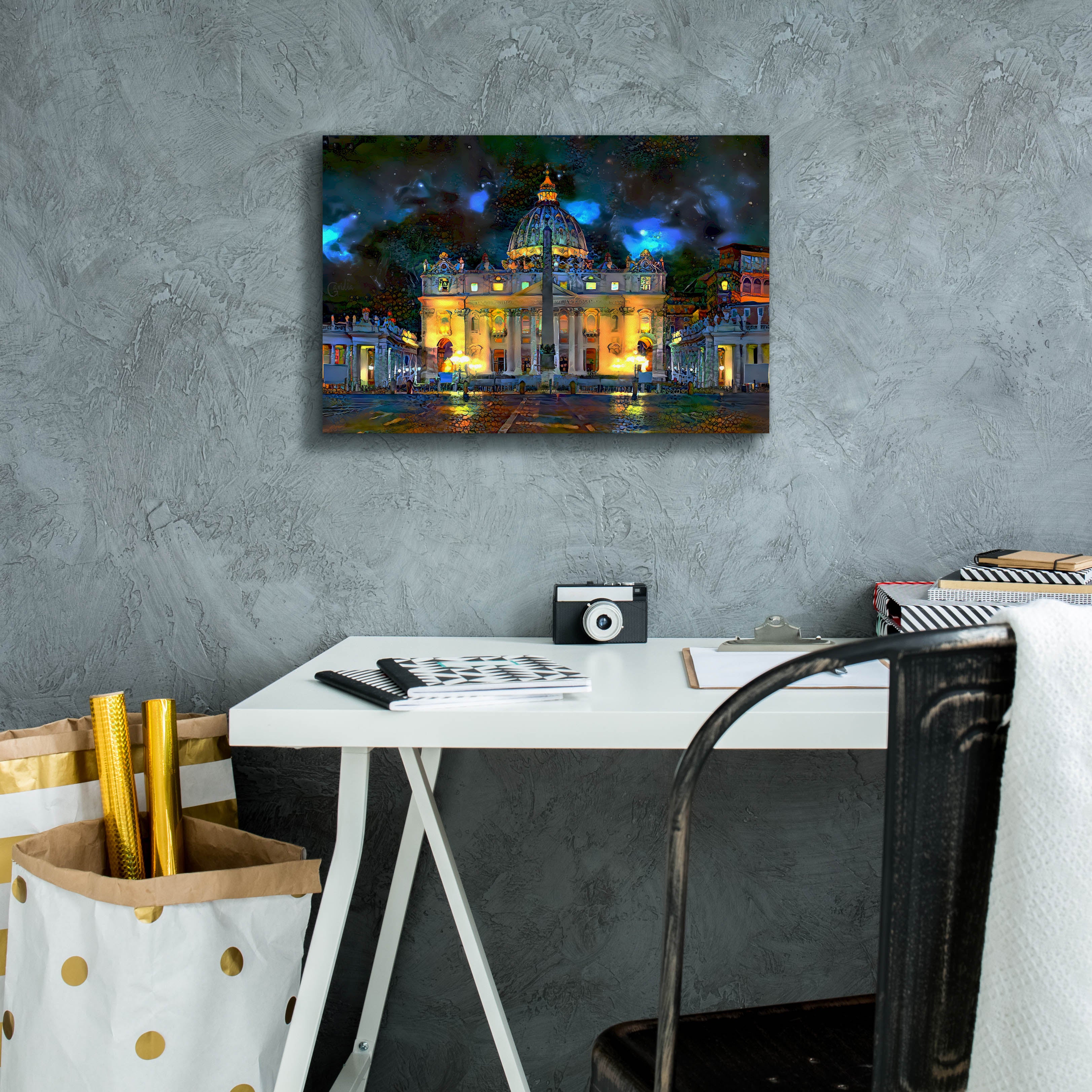 'Vatican City Saint Peter Basilica at night' by Pedro Gavidia, Canvas Wall Art,18 x 12