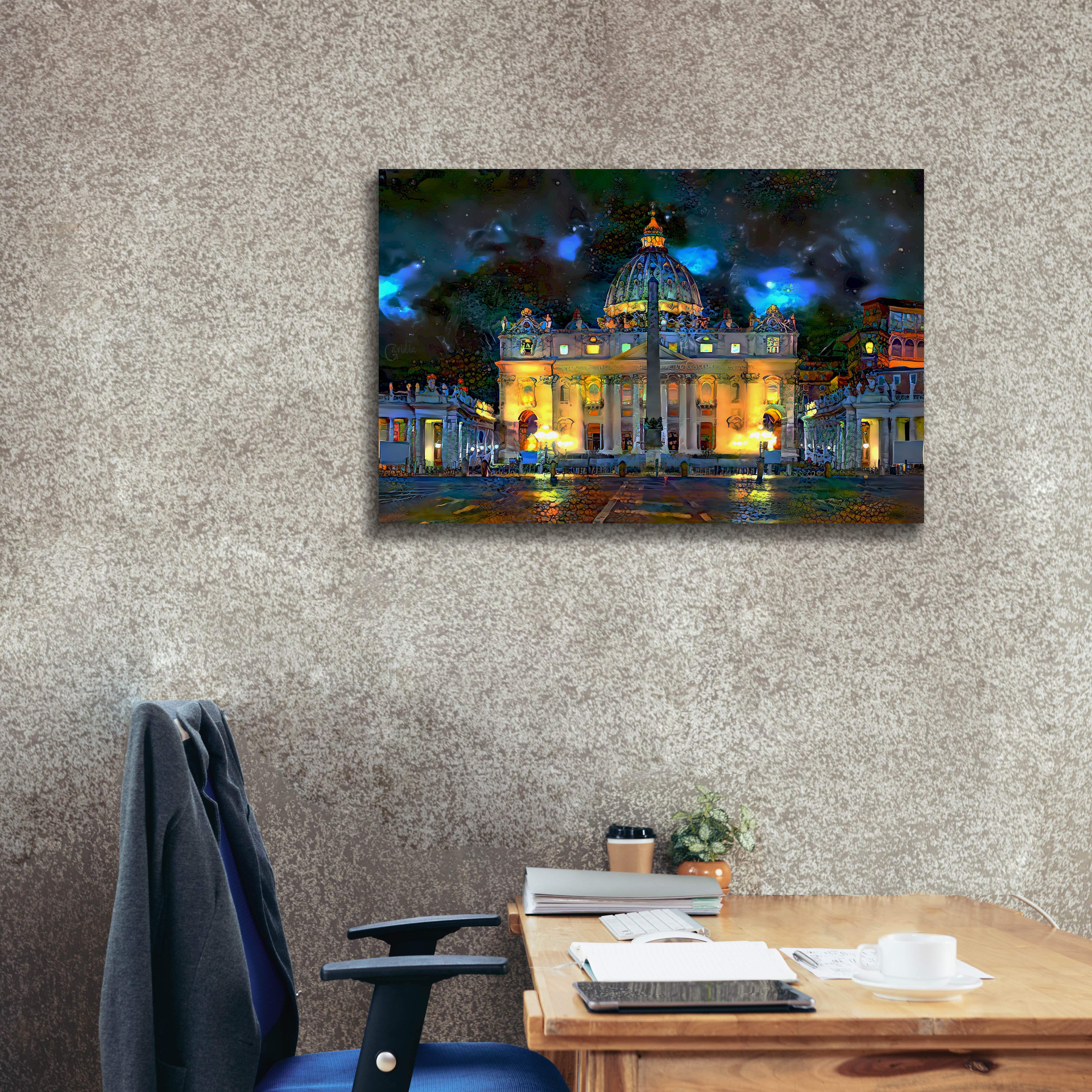 'Vatican City Saint Peter Basilica at night' by Pedro Gavidia, Canvas Wall Art,40 x 26