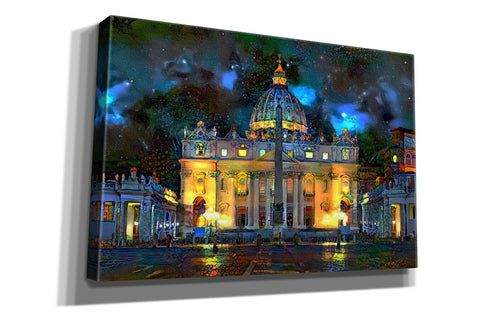 Image of 'Vatican City Saint Peter Basilica at night' by Pedro Gavidia, Canvas Wall Art